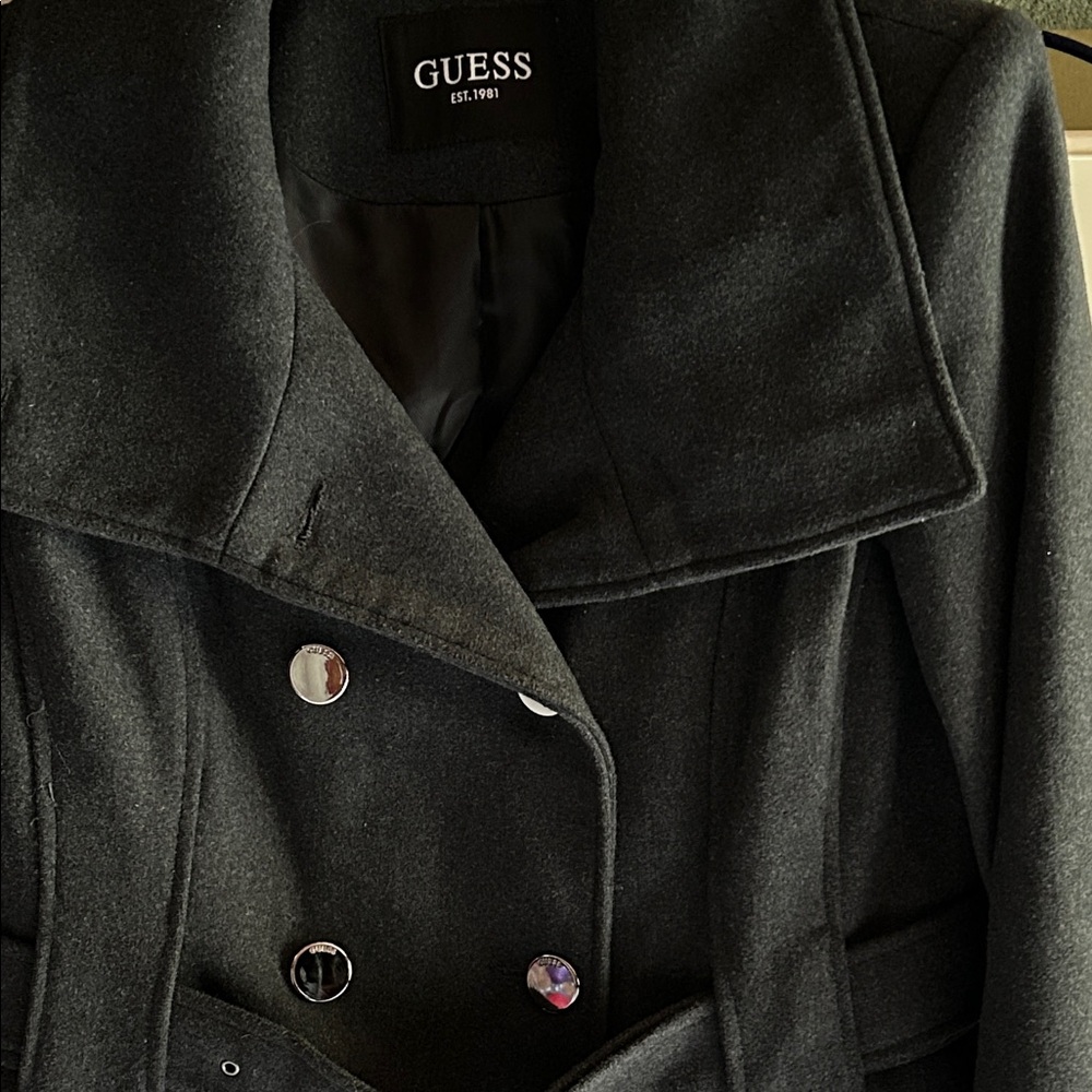 GUESS Women's Charcoal Double-Breasted Pea Coat